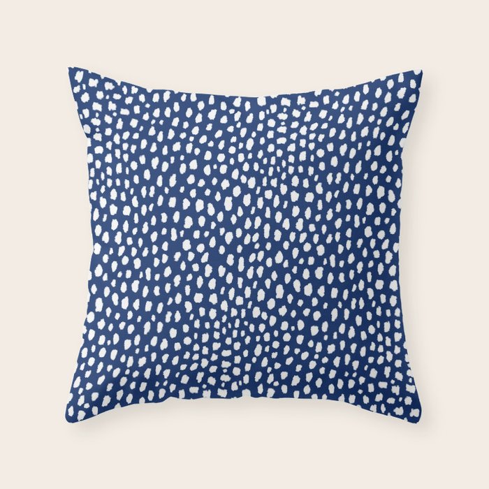 Handmade polka dot brush strokes (white/navy blue) Throw Pillow Gallery Image 6
