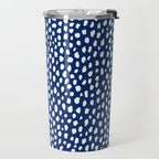 Handmade polka dot brush strokes (white/navy blue) Travel Mug Gallery Image 2