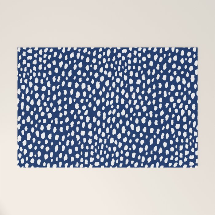 Handmade polka dot brush strokes (white/navy blue) Welcome Mat Gallery Image 1