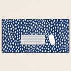 Handmade polka dot brush strokes (white/navy blue) Desk Mat Gallery Image 1