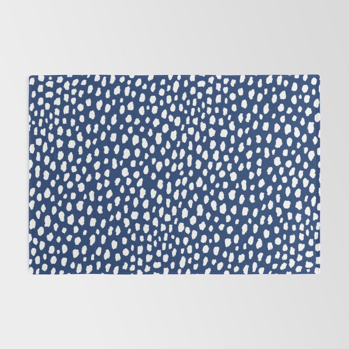Handmade polka dot brush strokes (white/navy blue) Rug Gallery Image 2