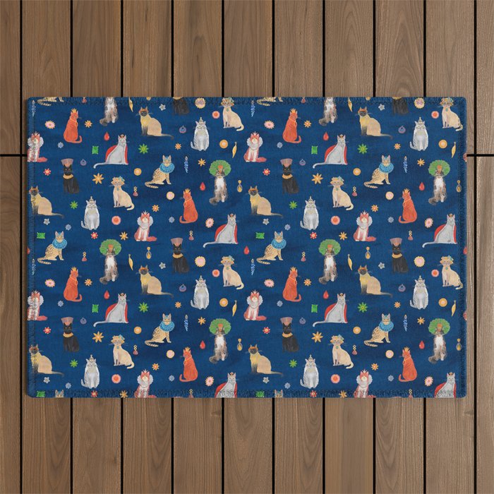 Cat Queens (Blue) Outdoor Rug Gallery Image 1