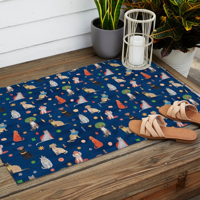 Cat Queens (Blue) Outdoor Rug Gallery Image 2