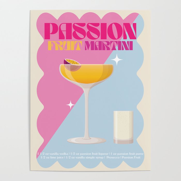 Passion Fruit Martini Cocktail Print Poster Gallery Image 1