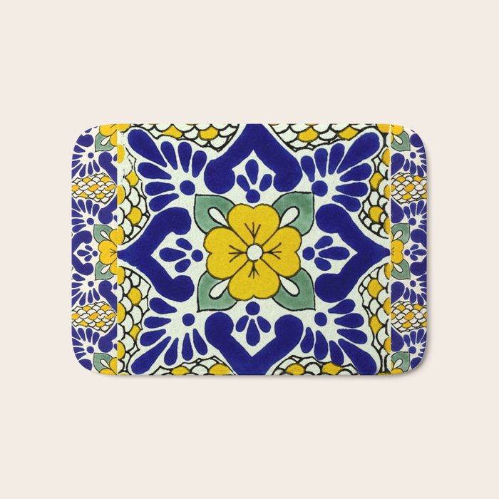 talavera mexican tile in yellow and blu Bath Mat Gallery Image 1