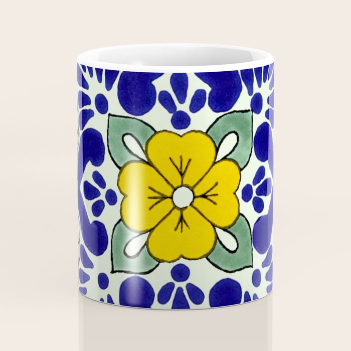 talavera mexican tile in yellow and blu Coffee Mug Gallery Image 4