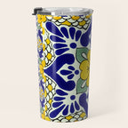 talavera mexican tile in yellow and blu Travel Mug Gallery Image 3