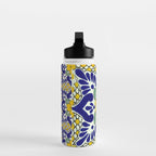talavera mexican tile in yellow and blu Water Bottle Gallery Image 3