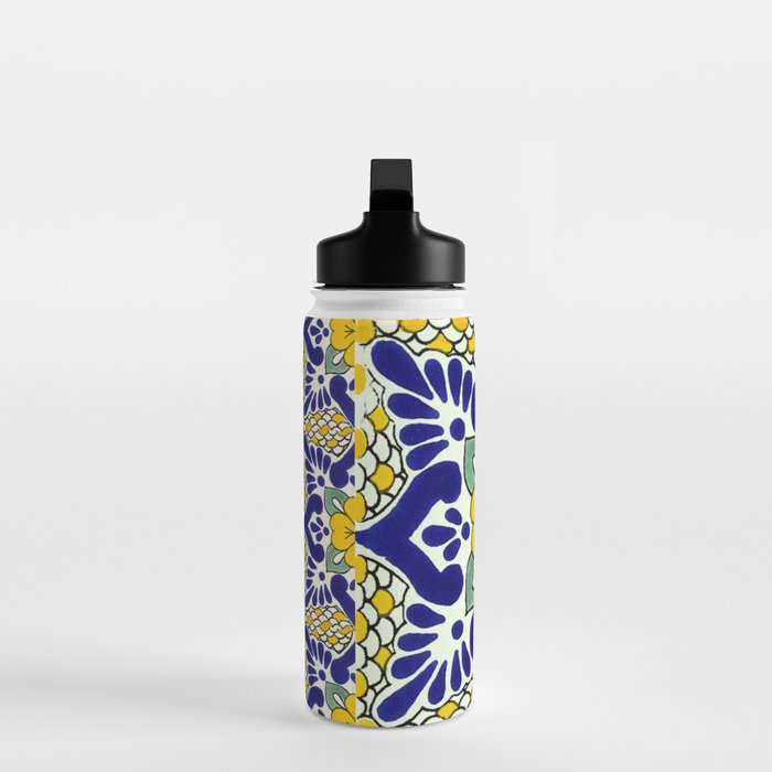 talavera mexican tile in yellow and blu Water Bottle Gallery Image 3