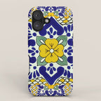 talavera mexican tile in yellow and blu iPhone Case Gallery Image 1