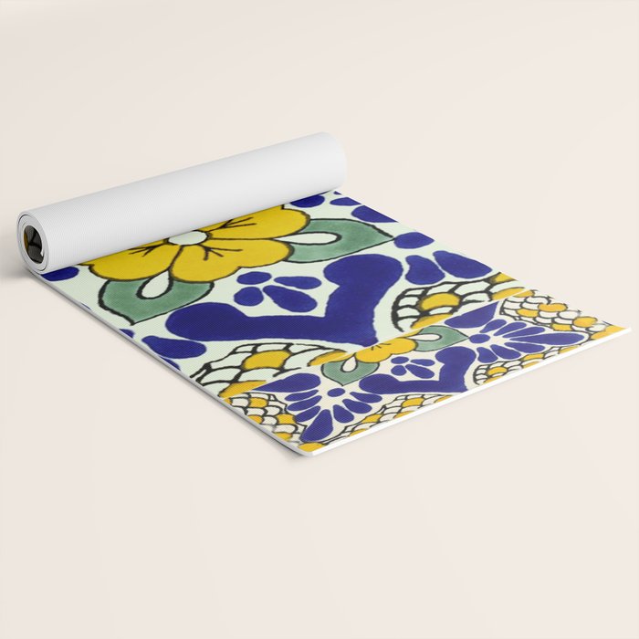 talavera mexican tile in yellow and blu Yoga Mat Gallery Image 2