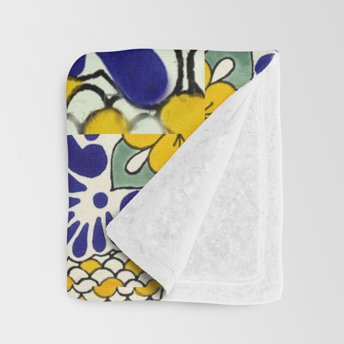 talavera mexican tile in yellow and blu Throw Blanket Gallery Image 3