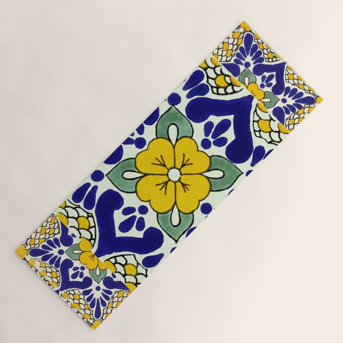talavera mexican tile in yellow and blu Yoga Mat Gallery Image 1