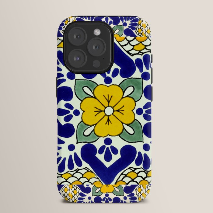 talavera mexican tile in yellow and blu iPhone Case Gallery Image 15