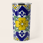 talavera mexican tile in yellow and blu Travel Mug Gallery Image 1