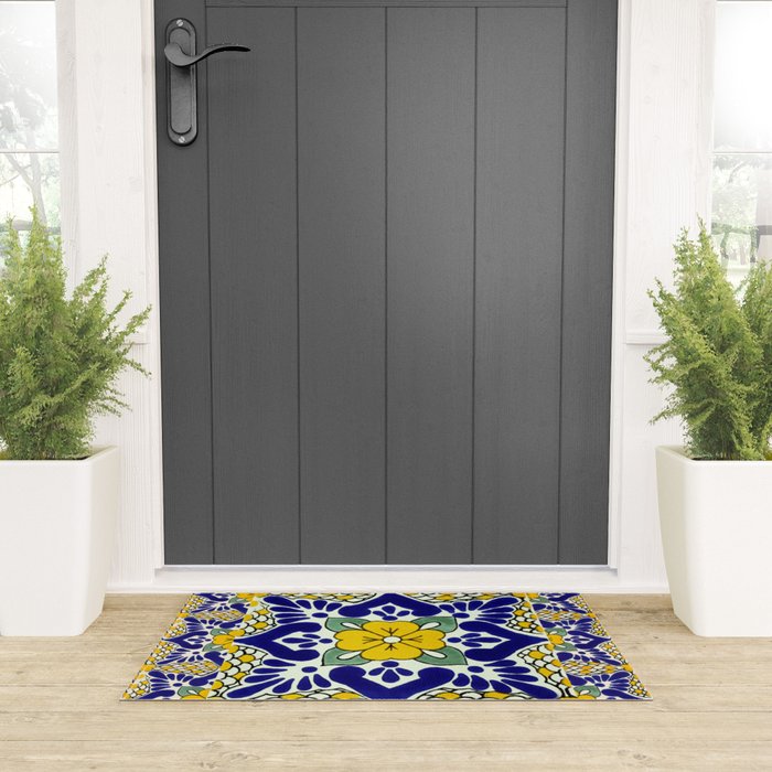 talavera mexican tile in yellow and blu Welcome Mat Gallery Image 3