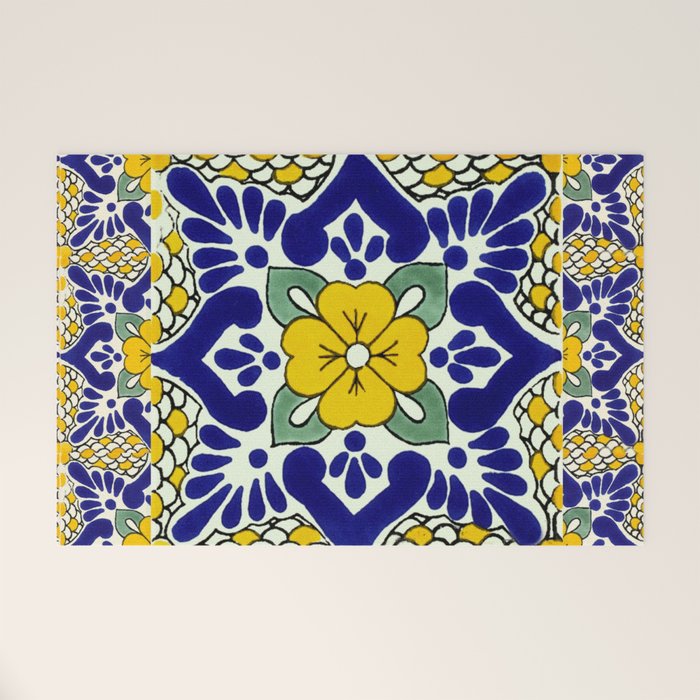 talavera mexican tile in yellow and blu Welcome Mat Gallery Image 1