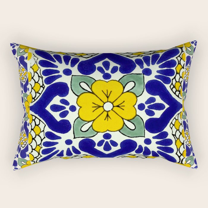 talavera mexican tile in yellow and blu Rectangular Pillow Gallery Image 1