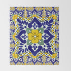talavera mexican tile in yellow and blu Throw Blanket Gallery Image 2