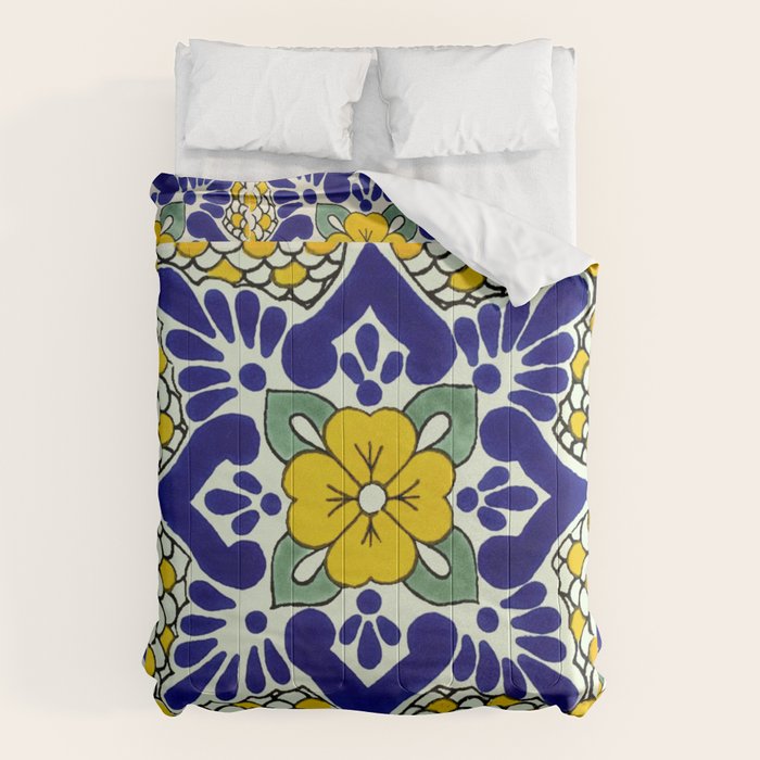 talavera mexican tile in yellow and blu Comforter Gallery Image 6
