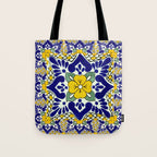 talavera mexican tile in yellow and blu Tote Bag Gallery Image 1