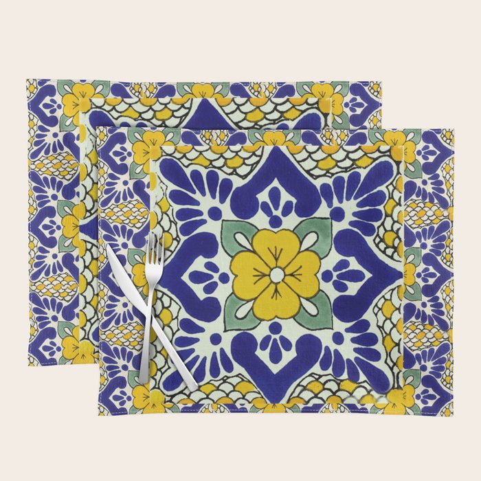 talavera mexican tile in yellow and blu Placemat Gallery Image 1