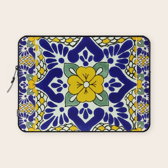 talavera mexican tile in yellow and blu Laptop Sleeve Gallery Image 1