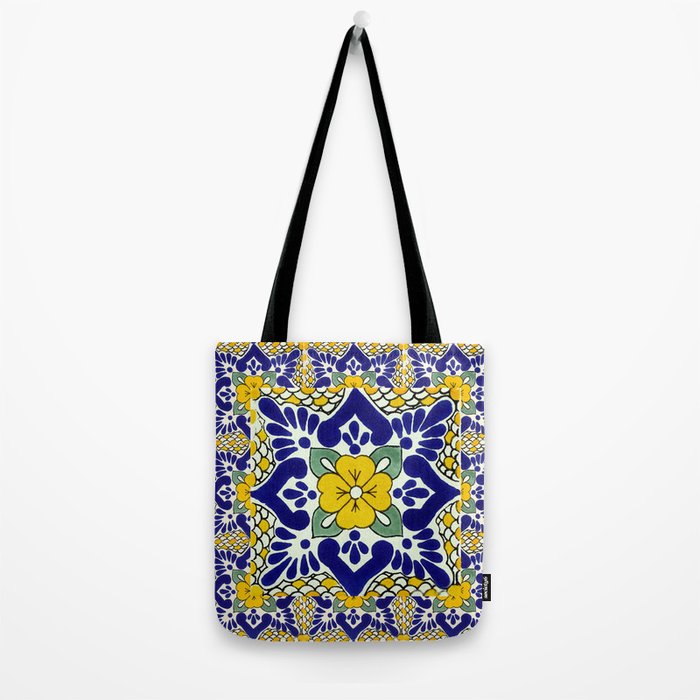 talavera mexican tile in yellow and blu Tote Bag Gallery Image 2