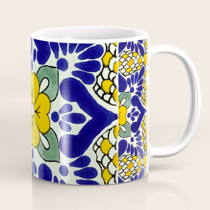 talavera mexican tile in yellow and blu Coffee Mug Gallery Image 1