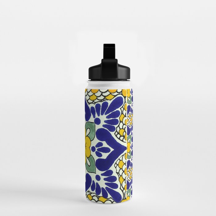 talavera mexican tile in yellow and blu Water Bottle Gallery Image 2