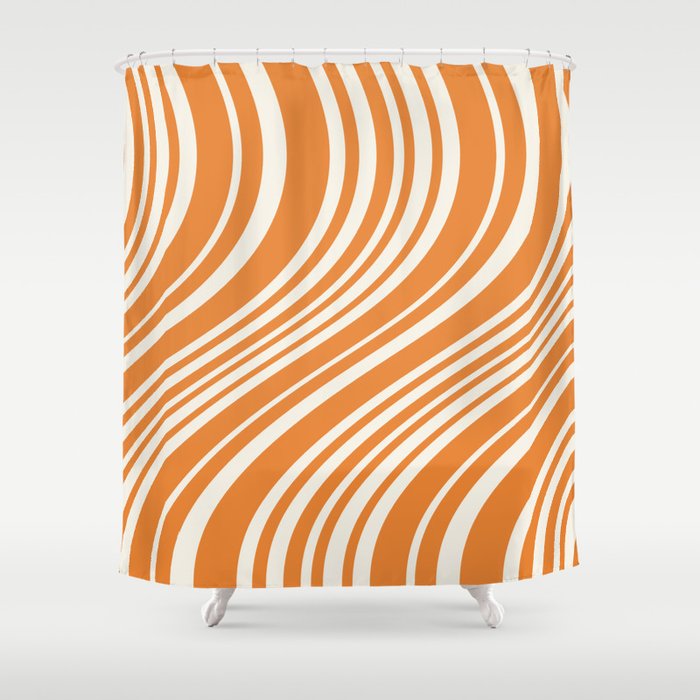 Wavy Stripes XLVI - Retro Orange Shower Curtain Gallery Image 1