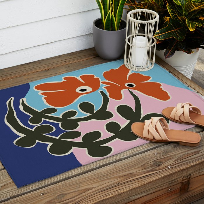 Retro minimal flower V Outdoor Rug Gallery Image 2