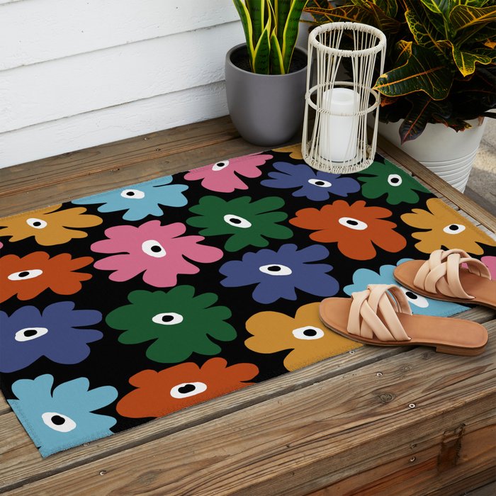 Retro blooming night  Outdoor Rug Gallery Image 2