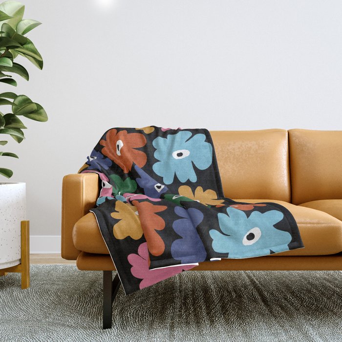 Retro blooming night  Throw Blanket Gallery Image 1
