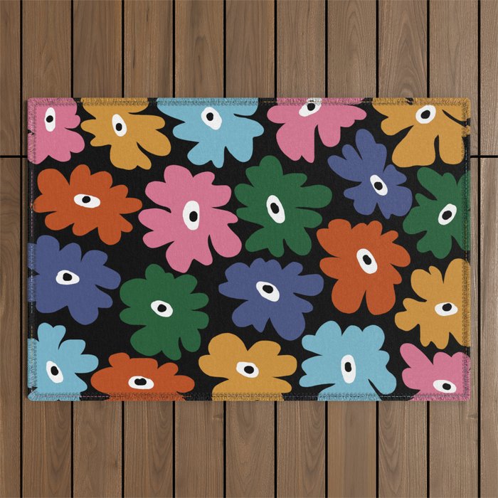 Retro blooming night  Outdoor Rug Gallery Image 1