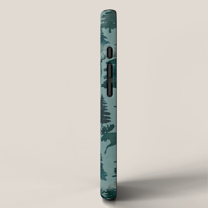 The Wild North, Wildlife, Blue Silhouette Forest and Animal Print iPhone Case Gallery Image 2