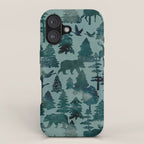 The Wild North, Wildlife, Blue Silhouette Forest and Animal Print iPhone Case Gallery Image 1