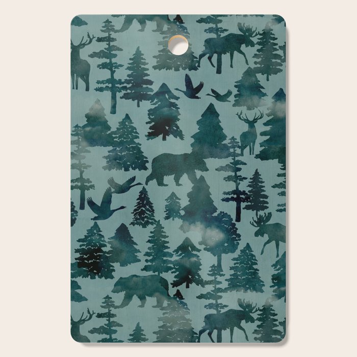 The Wild North, Wildlife, Blue Silhouette Forest and Animal Print Cutting Board Gallery Image 1