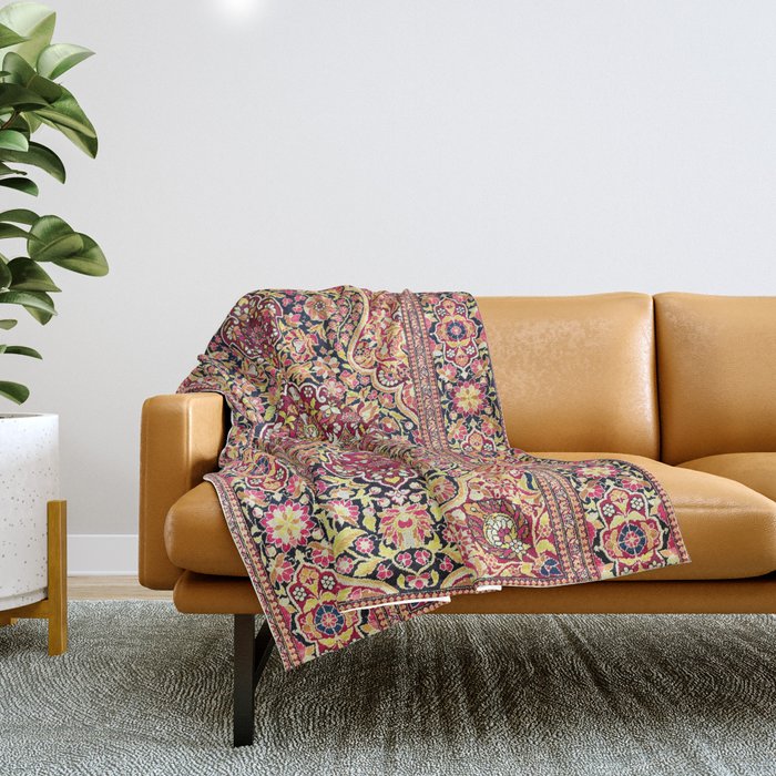 Esfahan Antique Floral Persian Rug Print Throw Blanket Gallery Image 1