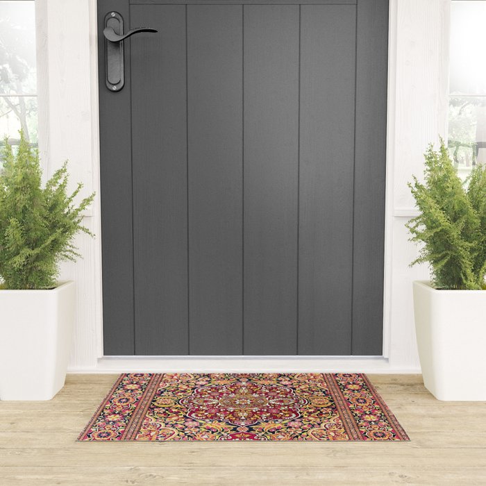 Esfahan Antique Floral Persian Rug Print Welcome Mat Gallery Image 3