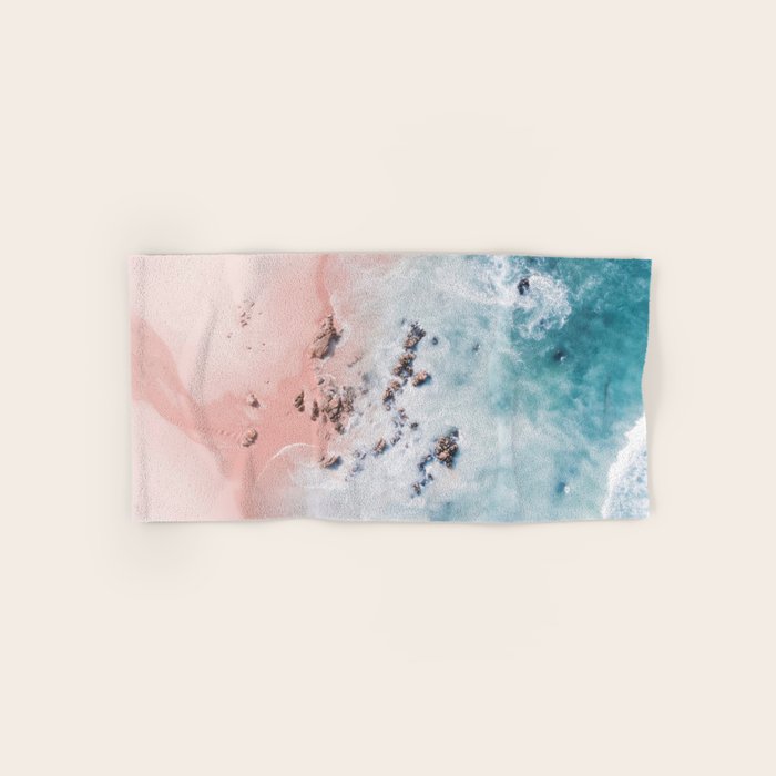 Aerial Beach Print - Pink Sand Beach - Ocean -  Sea Travel photography - Original Sea Bliss Bath Towel Gallery Image 1
