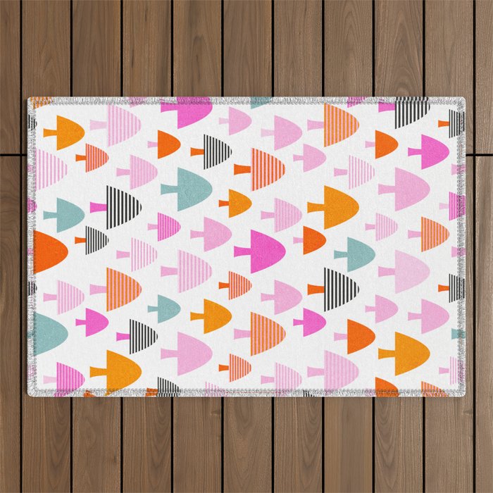 Whimsi Retro Abstract Mushrooms in Rainbow colours Outdoor Rug Gallery Image 1
