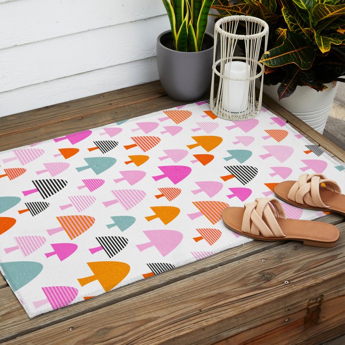 Whimsi Retro Abstract Mushrooms in Rainbow colours Outdoor Rug Gallery Image 2