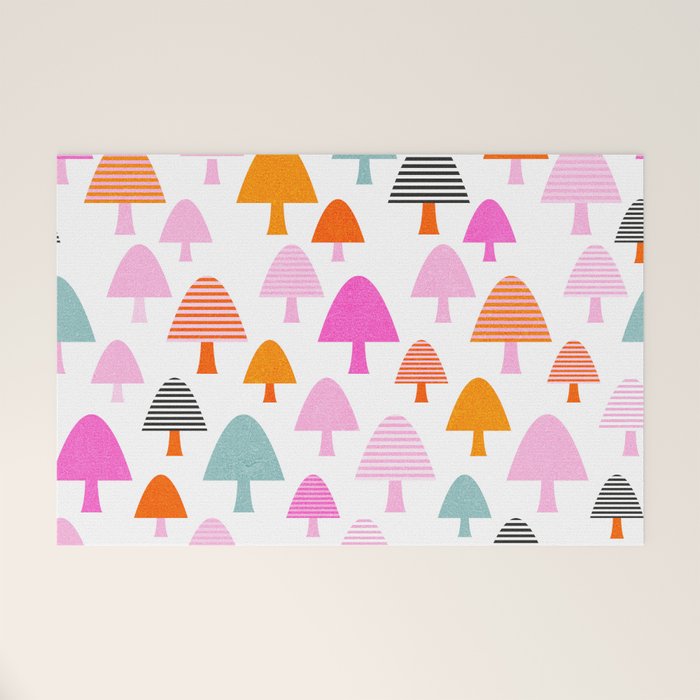 Whimsi Retro Abstract Mushrooms in Rainbow colours Welcome Mat Gallery Image 1