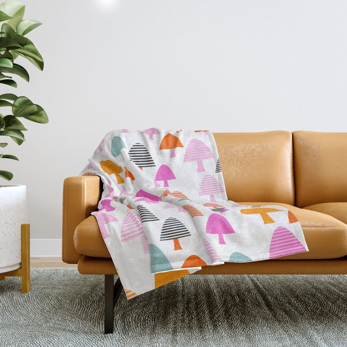 Whimsi Retro Abstract Mushrooms in Rainbow colours Throw Blanket Gallery Image 1