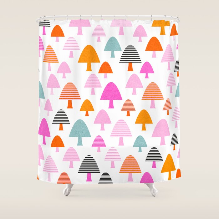 Whimsi Retro Abstract Mushrooms in Rainbow colours Shower Curtain Gallery Image 1