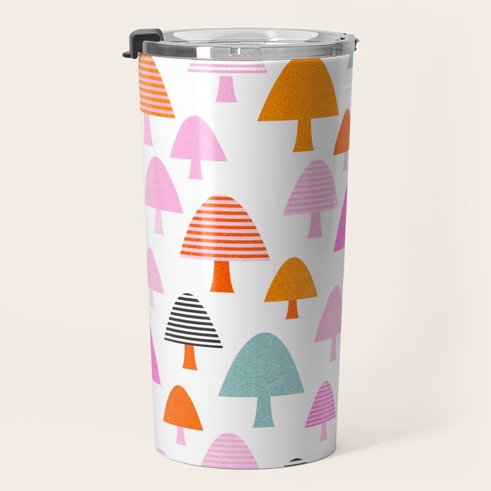 Whimsi Retro Abstract Mushrooms in Rainbow colours Travel Mug Gallery Image 3