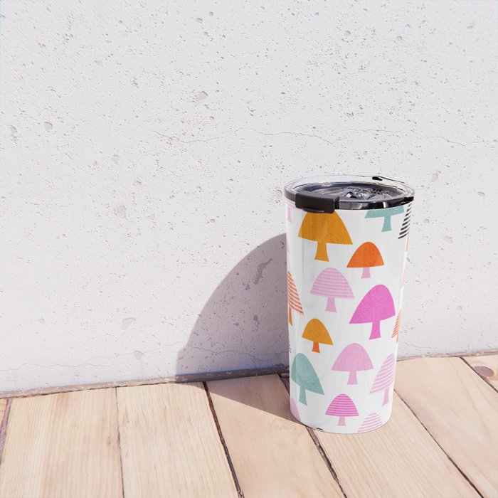 Whimsi Retro Abstract Mushrooms in Rainbow colours Travel Mug Gallery Image 4