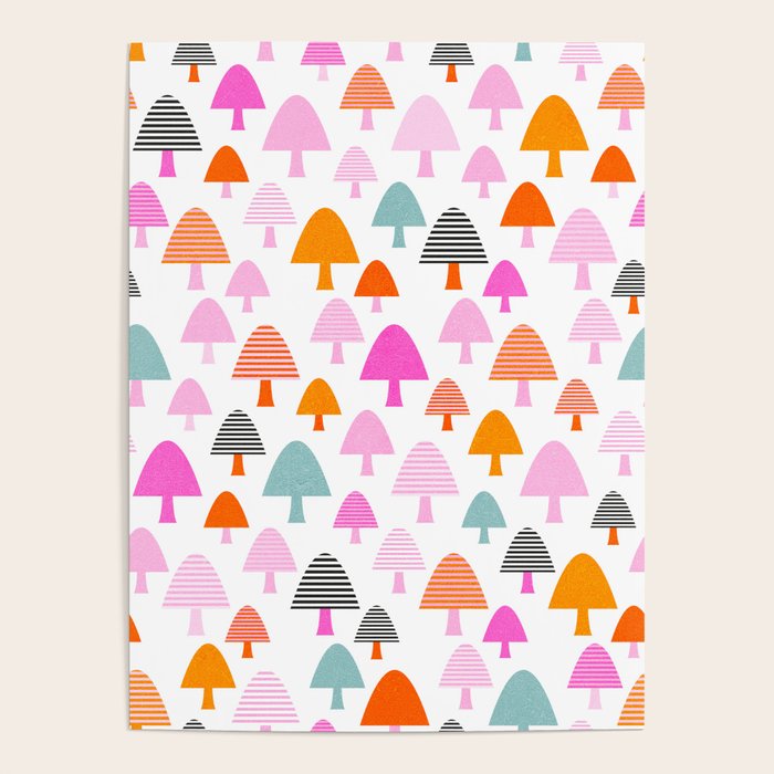 Whimsi Retro Abstract Mushrooms in Rainbow colours Poster Gallery Image 4