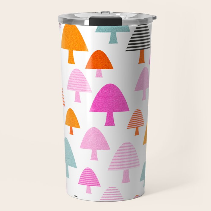 Whimsi Retro Abstract Mushrooms in Rainbow colours Travel Mug Gallery Image 1